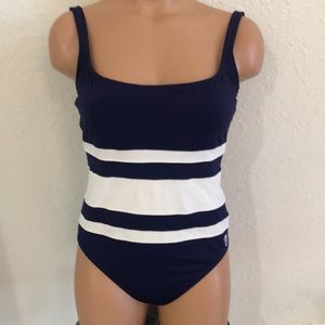 Tory Burch Navy and White Striped One Piece Swimsuit